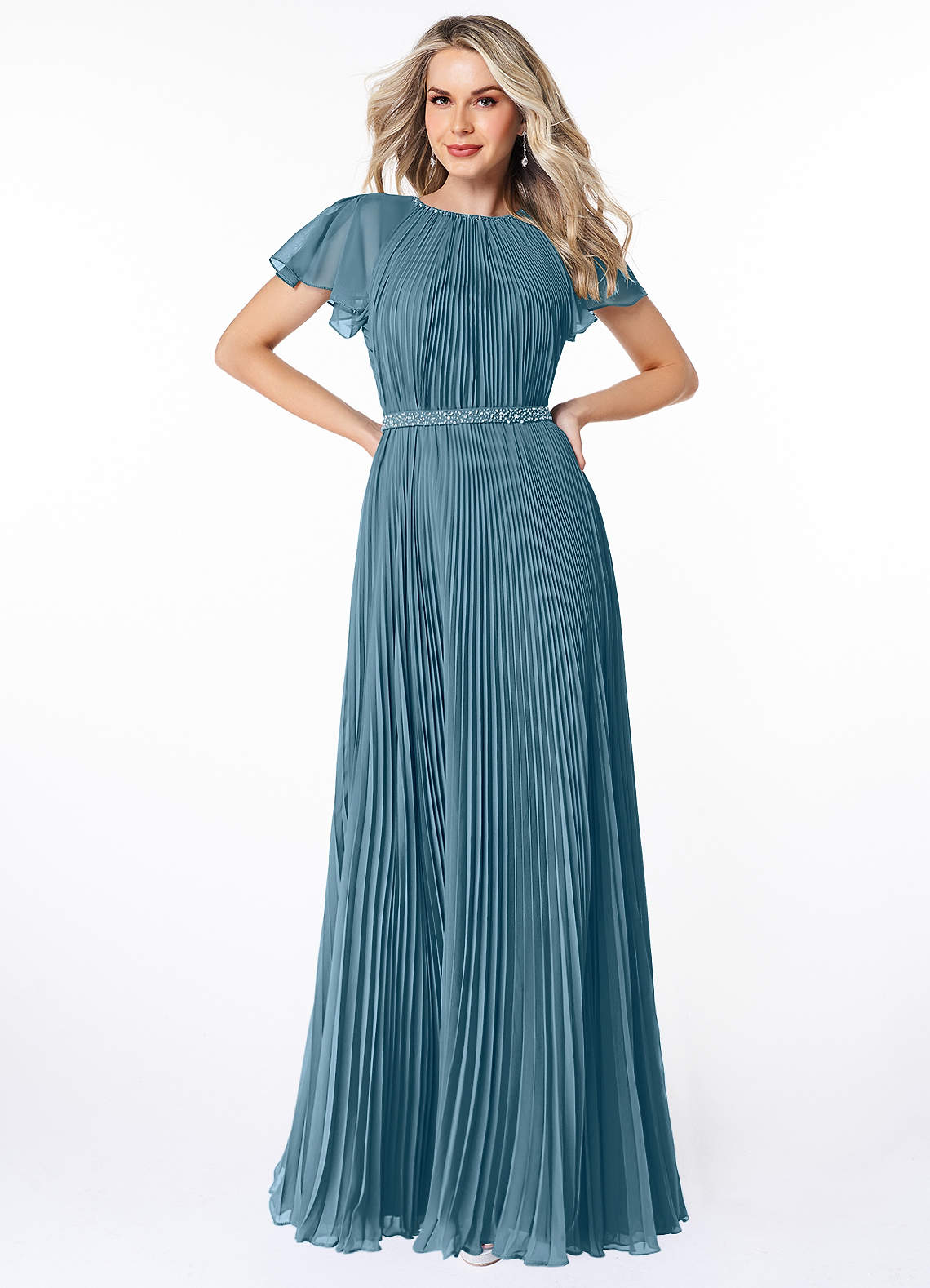 Azazie Kara Modest brudtärna klänningar Klänning A-Line Plisserad Golvlängd Chiffong image1