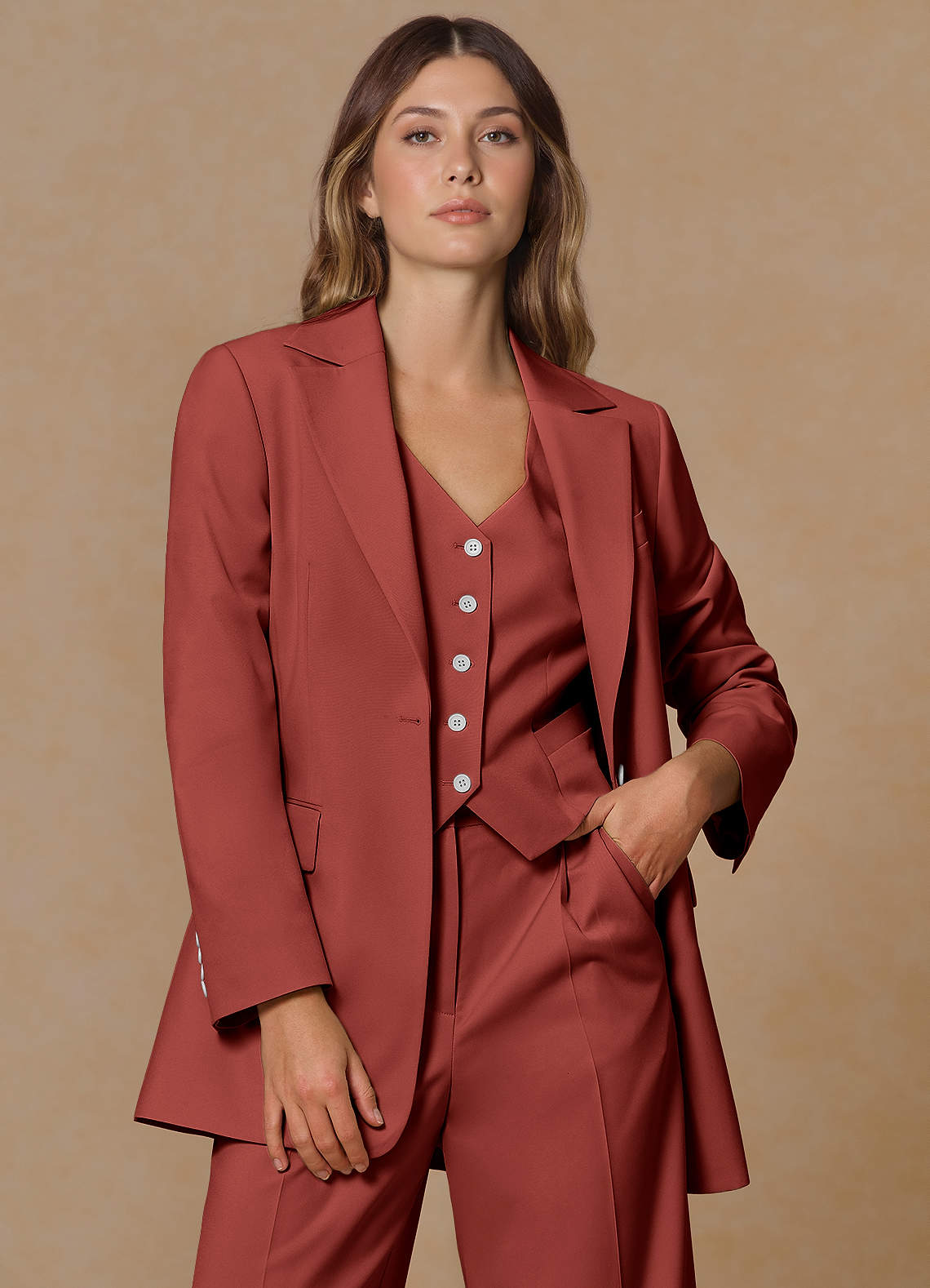 front Rowan Terracotta Blazer met verfijnde weefstructuur en functionele eigenschappen