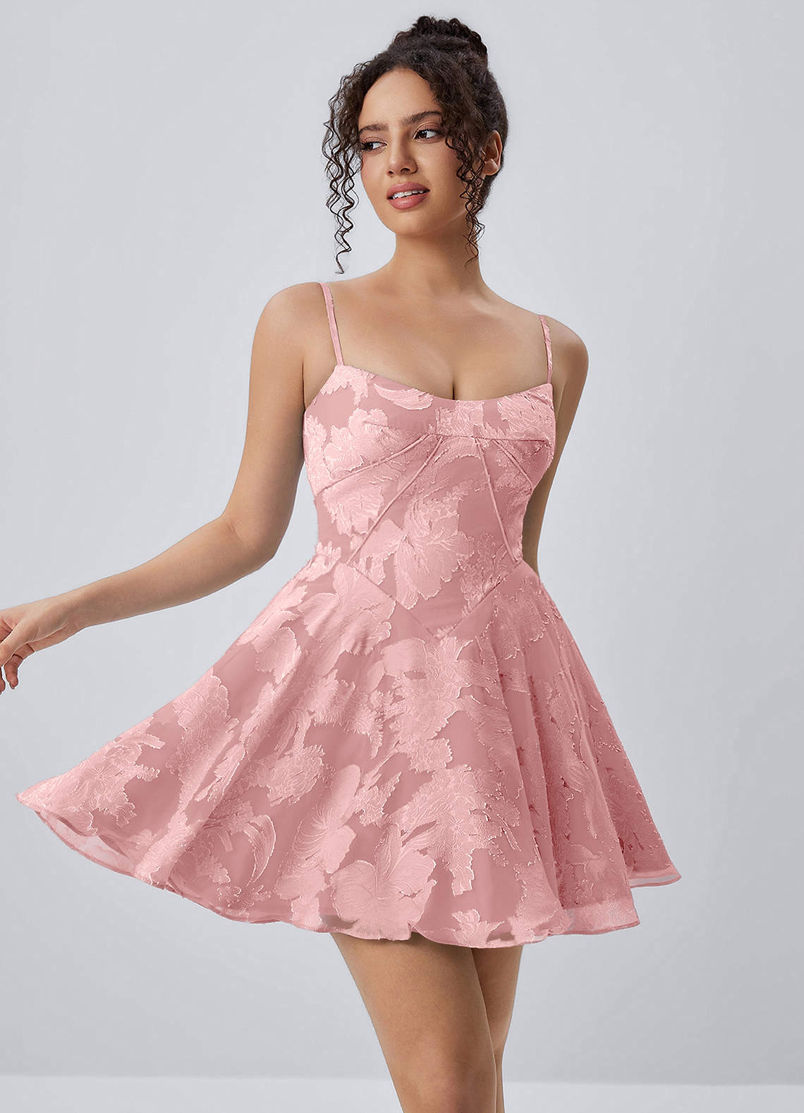 square a line dress neckline wedding dress| Embroidered a-line wedding 2 US / Other color this clean wedding dress peach mini dress Mac Duggal - High Size:Made to measure
