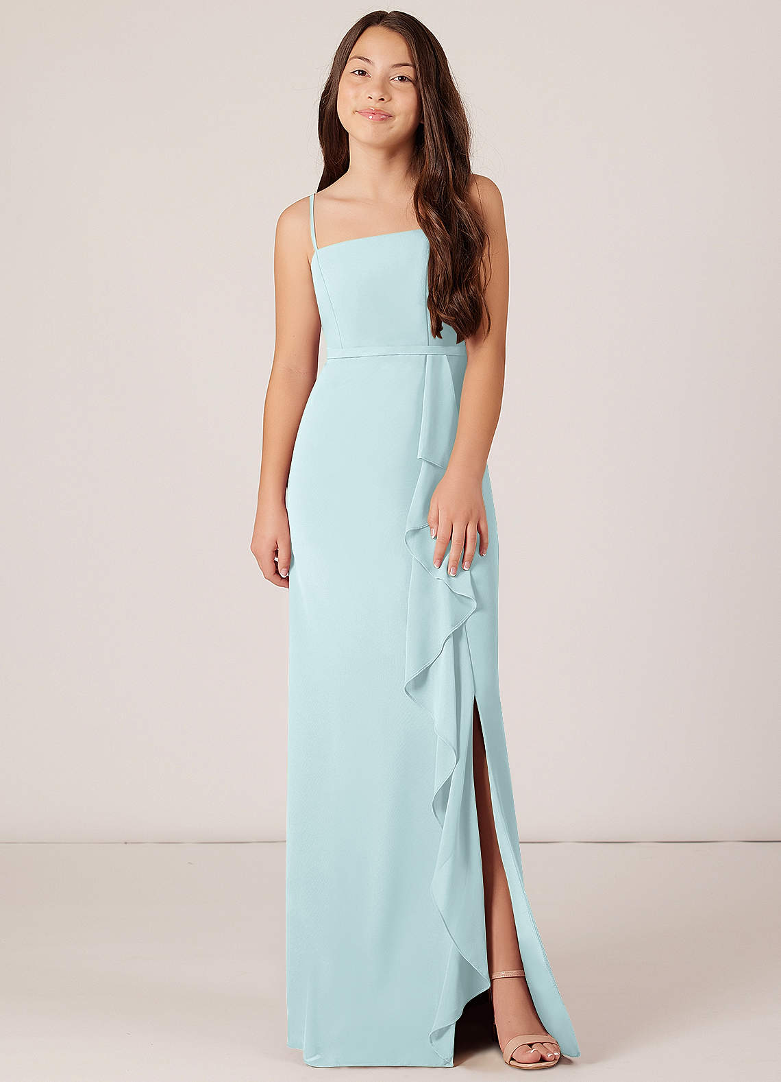 Azazie Kaylee Junior Mist A-Line with Belt Chiffon Dress image1