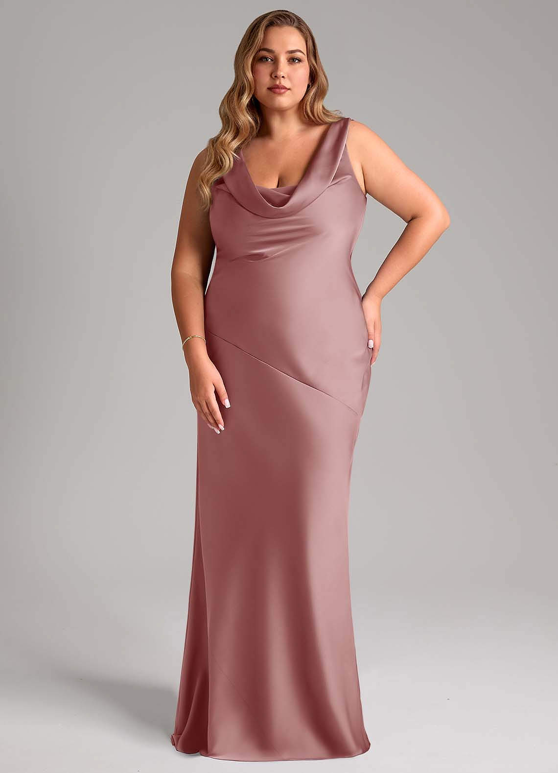 Azazie Rylina Vestidos de madrinha de casamento Vestido Rosa Empoeirada de Cetim elástico de sereia image1