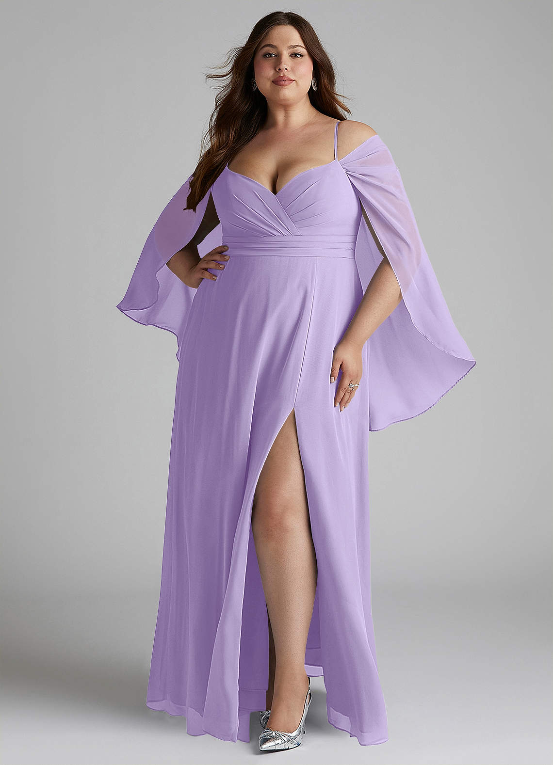Azazie Cienna Bridesmaid Dresses Lilac A-Line Long Sleeve Chiffon Dress image1