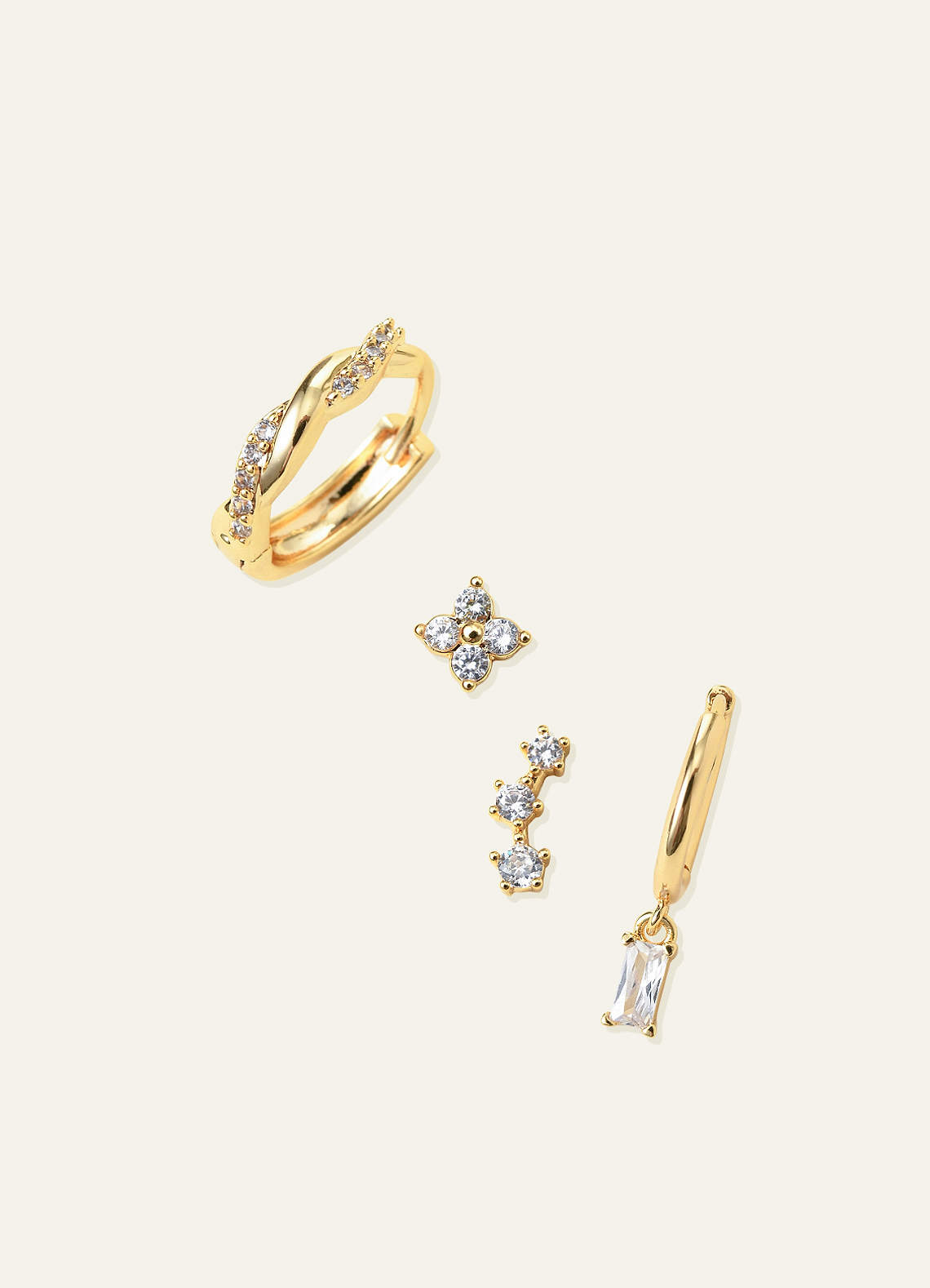 front CZ Hoop & Stud Earring Set