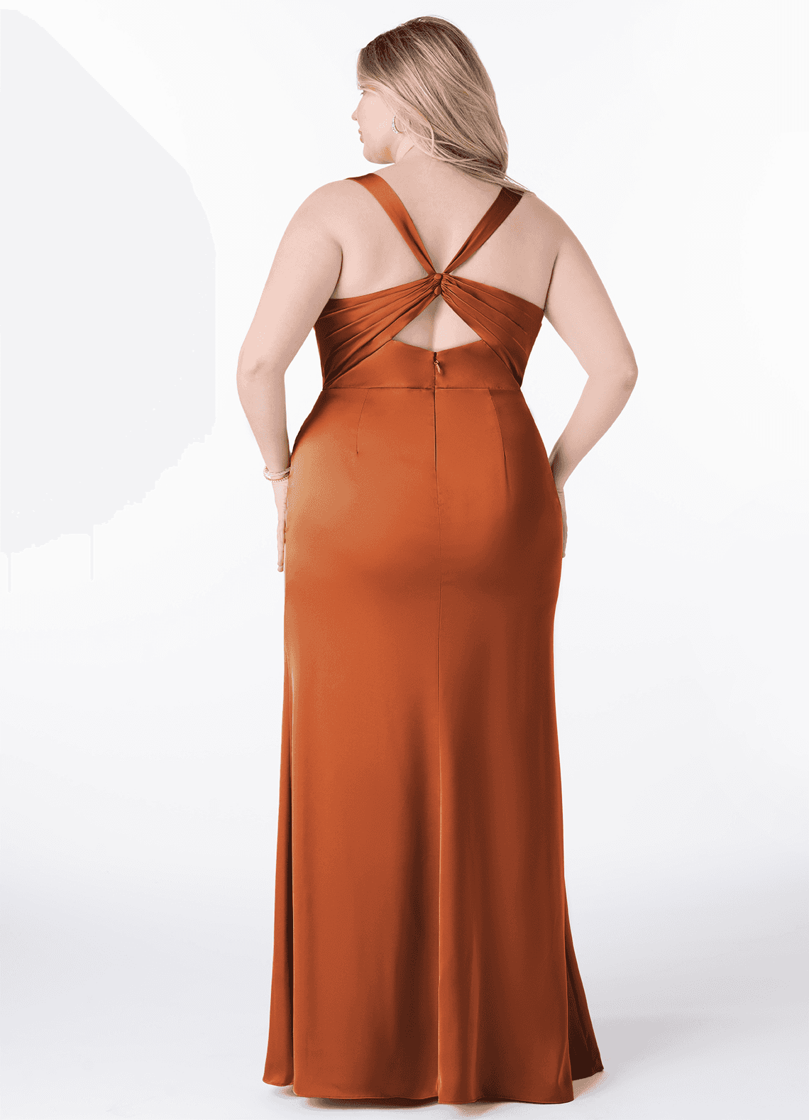 Azazie Mero Bridesmaid Dresses Cinnamon Sheath Pleated Stretch Satin Dress image7
