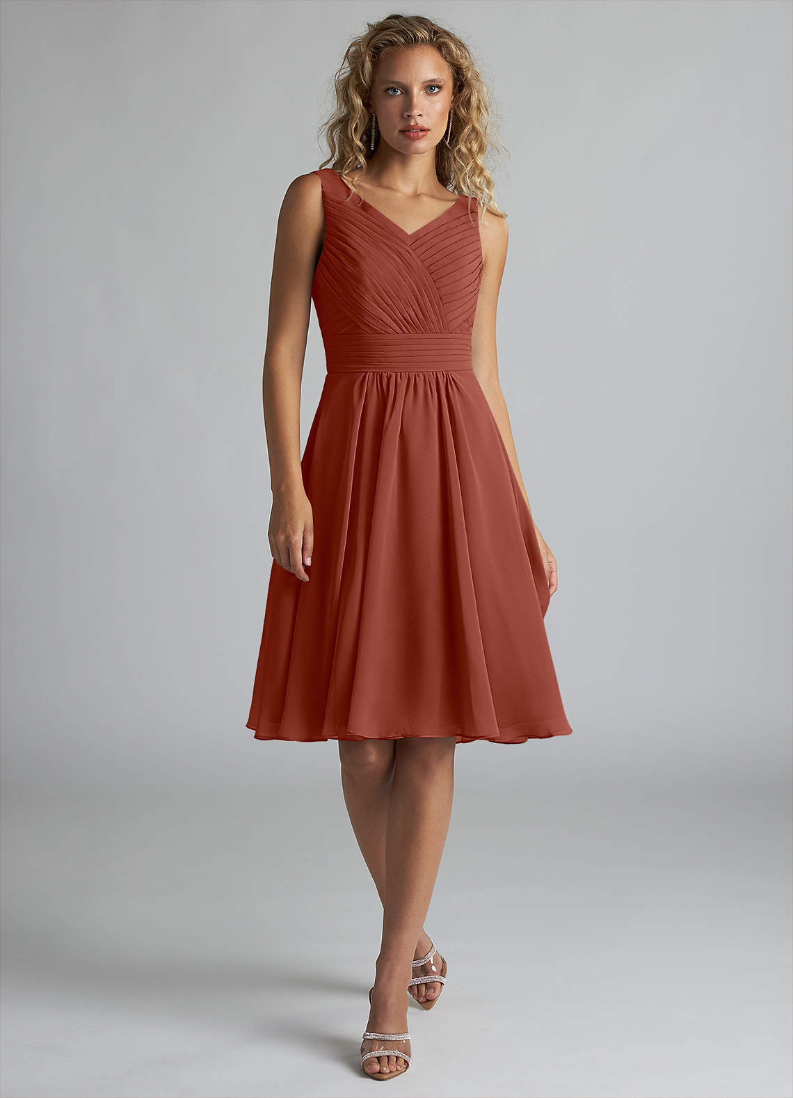 Azazie Grace Bridesmaid Dresses Auburn A-Line Pleated Chiffon Dress image1