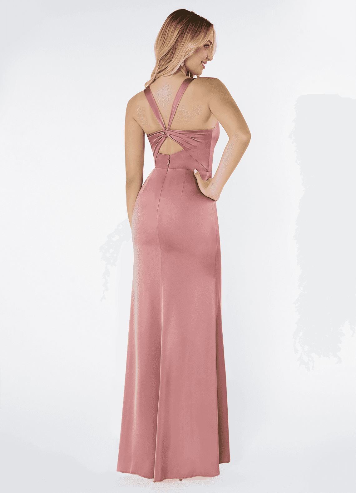 Azazie Mero Bridesmaid Dresses Dusty Rose Sheath Pleated Stretch Satin Dress image2