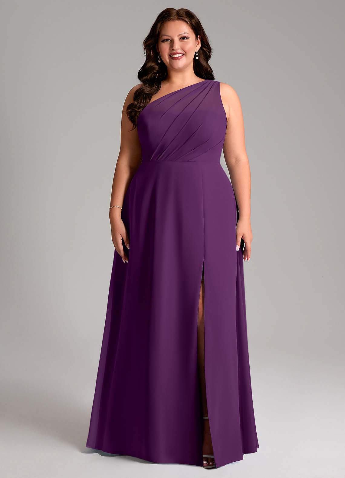 Azazie Phaedra Bridesmaid Dresses Grape A-Line One Shoulder Chiffon Dress image1