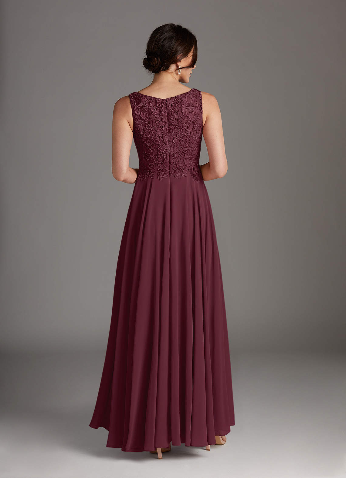 Azazie Kana Cabernet A-Line Scoop lace Chiffon Dress Ready to Ship