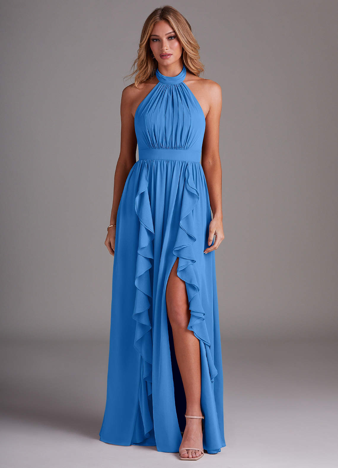 Azazie Avary Bridesmaid Dresses Blue Jay A-Line Pleated Chiffon Dress image1