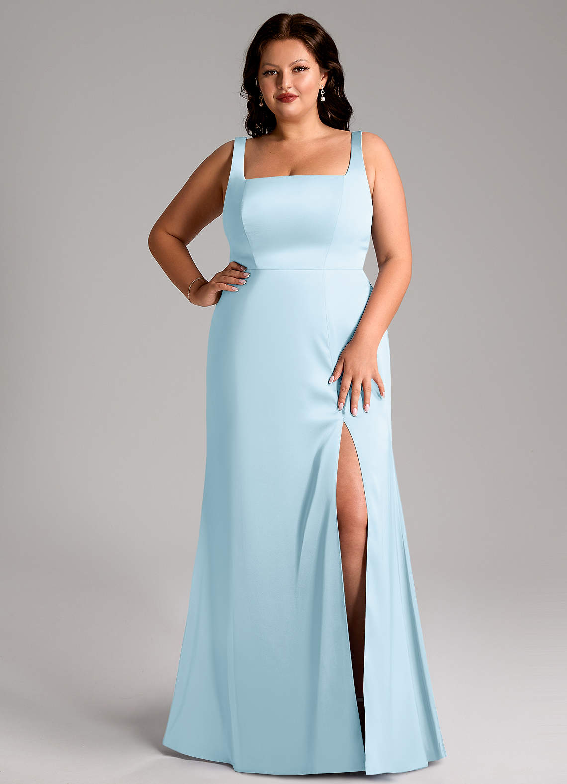 Azazie Frostine Bridesmaid Dresses Sky Blue A-Line Bow Stretch Satin Dress image13