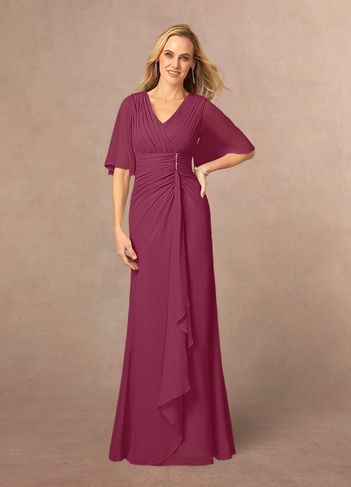 Azazie Carson Mother of the Bride Dresses Mulberry A-Line V-Neck Lace Chiffon Dress image1