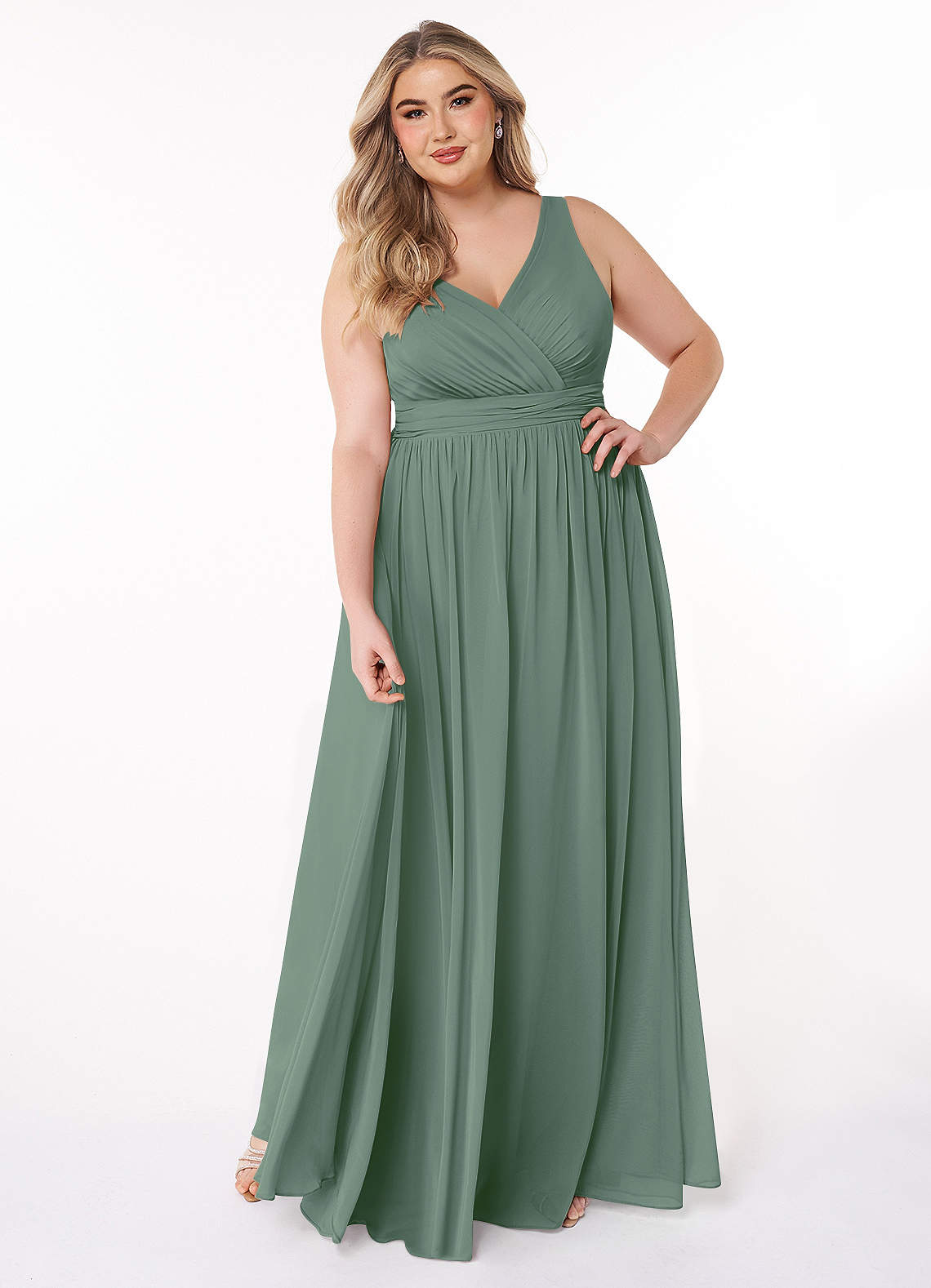 Azazie Kora Bridesmaid Dresses Eucalyptus A-Line Pleated Chiffon Dress image6