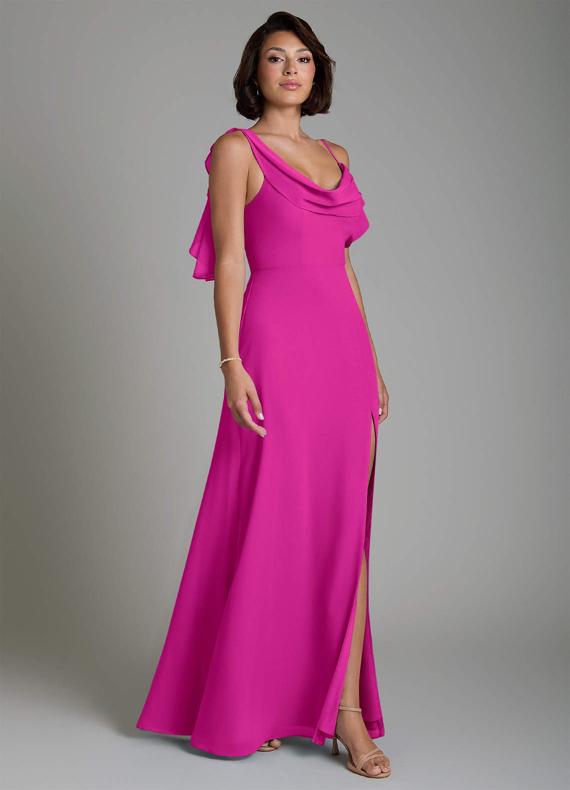 fuchsia bridesmaid dress Azazie Jayden Chiffon Dresses Size:0-6 Months This matte satin cowl pastels - trending Jane Shirt Stripe Dress