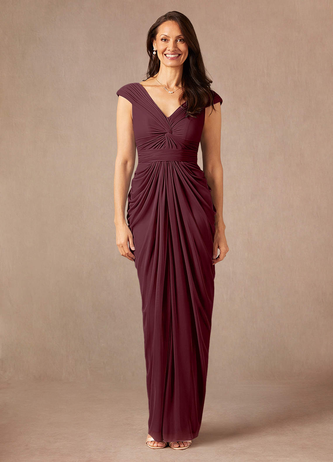 Azazie Lisolette Mother of the Bride Dresses Cabernet Sheath Pleated Mesh Dress image1
