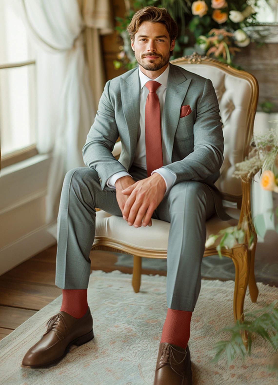 front Matching Skinny Tie & Pocket Square & Socks Set