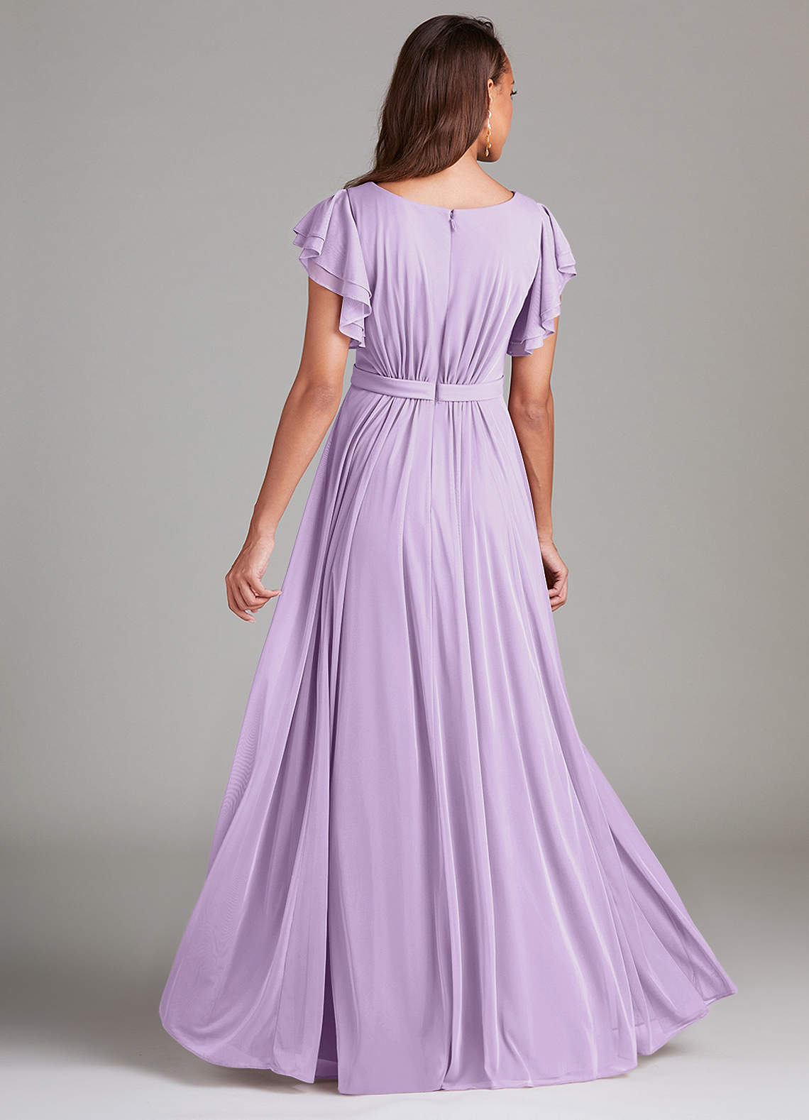Azazie Daphne Modest Bridesmaid Dresses A-Line Ruched Mesh Floor-Length Dress image1