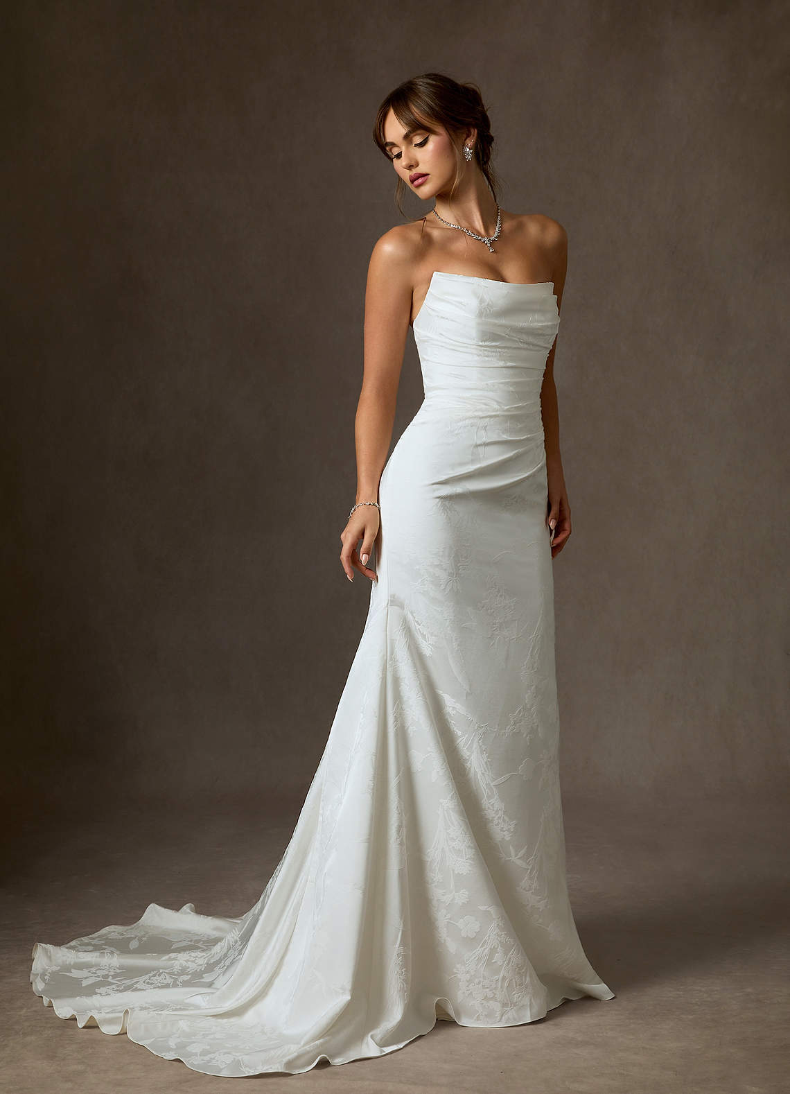 Azazie Elyse Wedding Dresses Diamond White Mermaid Strapless Floral Jacquard Dress image3