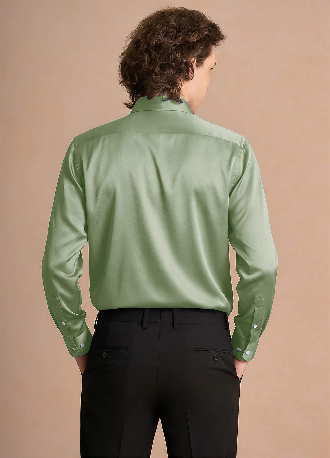 front Julian Dusty Sage Stretch Satin Dress Shirt