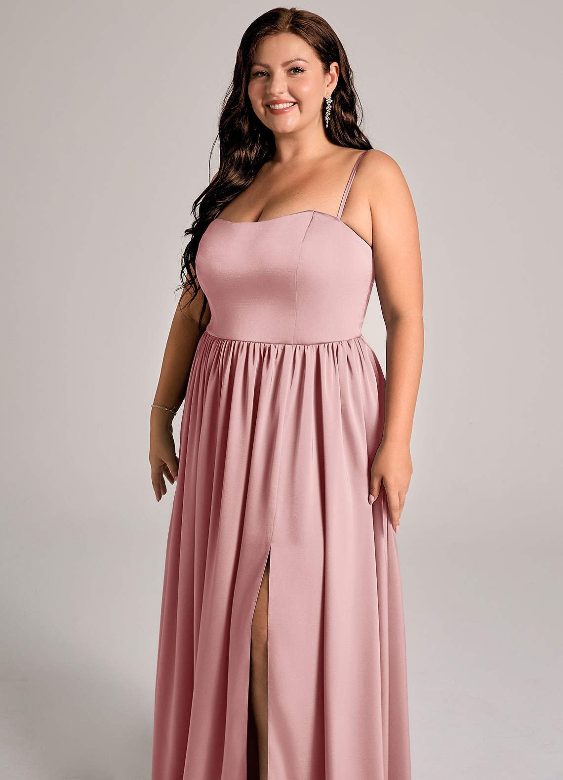 Azazie Calianna Vestidos de damas de honor Vestido de Rosa Polvorienta de Satén Elástico de Línea A Convertible con Vestidos sin tirantes image10