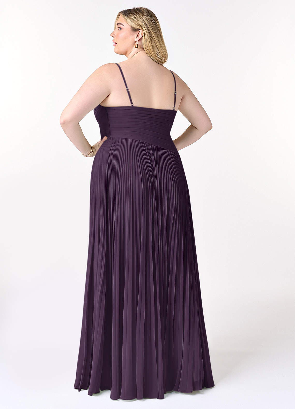 Azazie Vini Bridesmaid Dresses Plum A-Line V-Neck Pleated Chiffon Dress image7