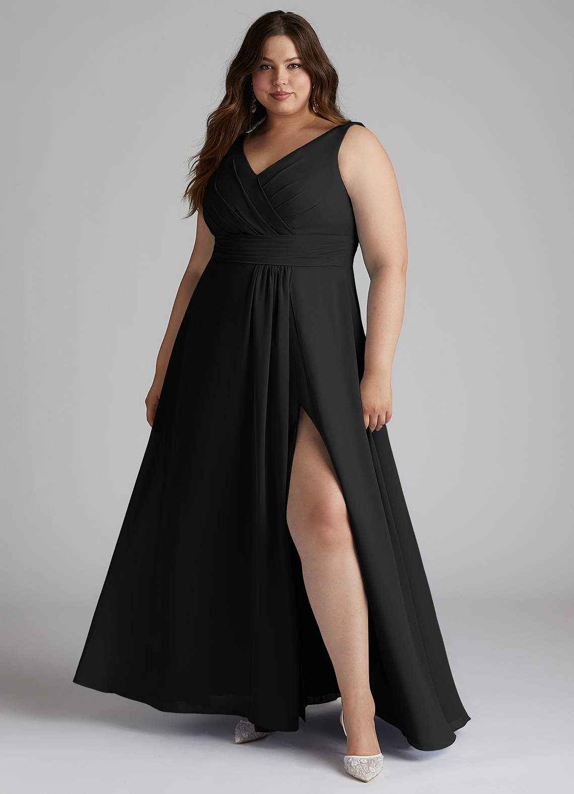 Azazie Karina Bridesmaid Dresses Black A-Line Pleated Chiffon Dress image1