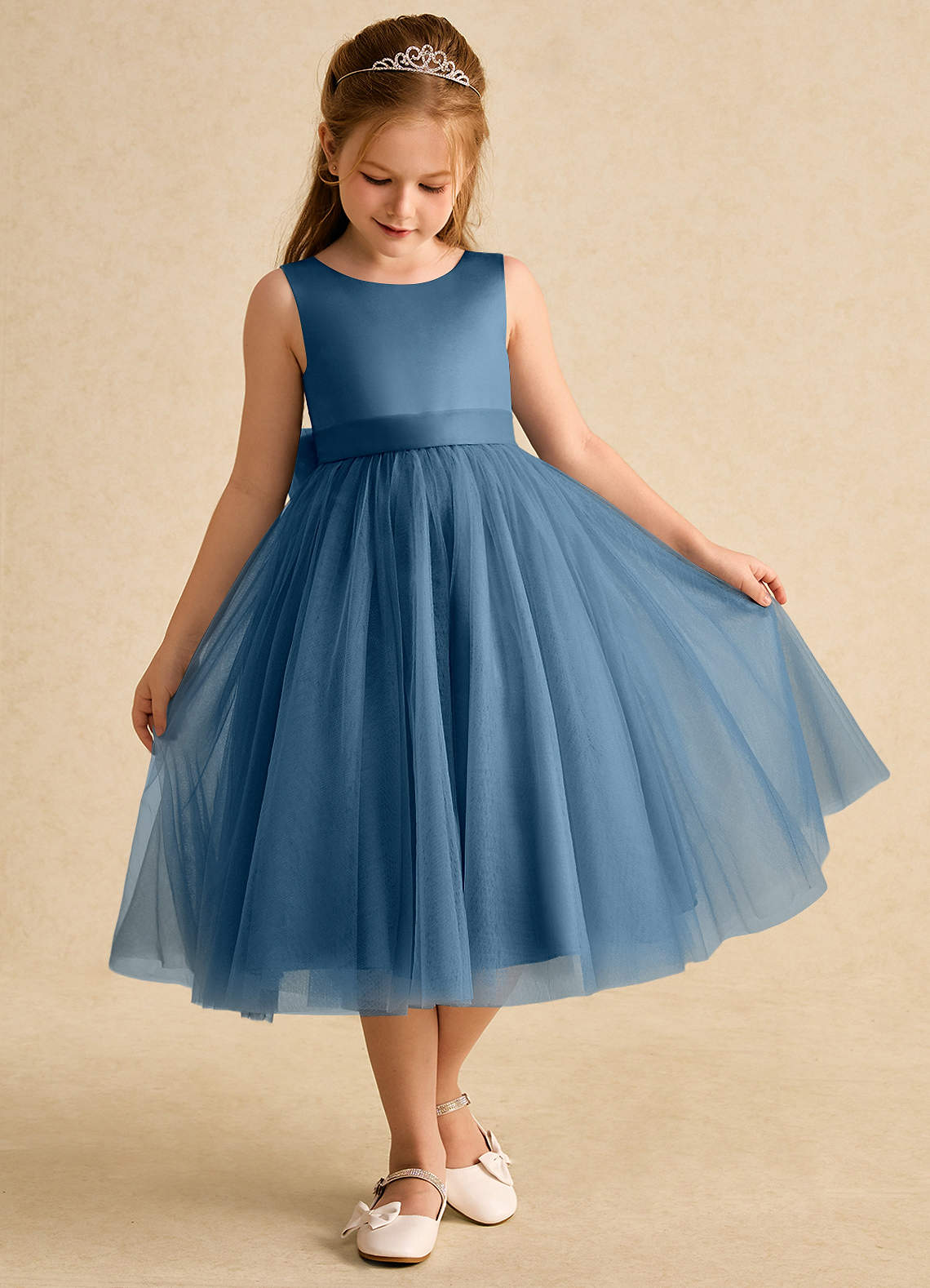 Azazie Winnie Robe Demoiselle D'honneur Fillette Robe Princesse en Tulle Arc Bermude image1