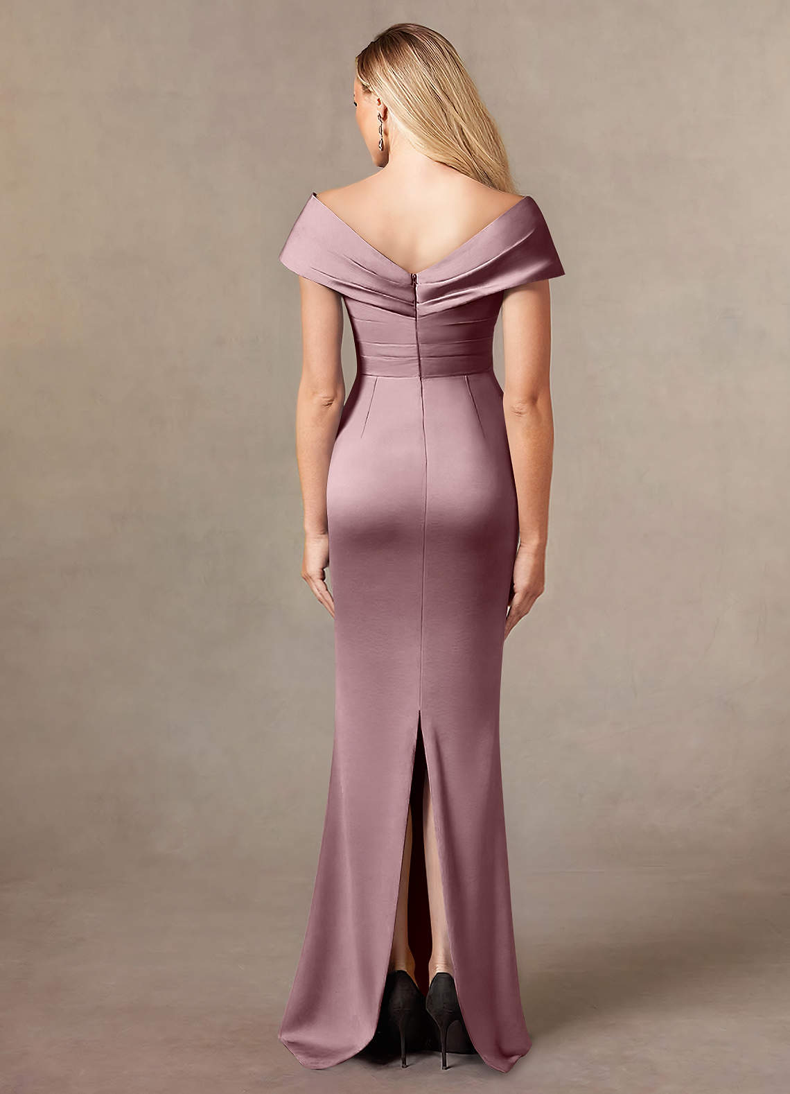 Azazie Ludlow Mother of the Bride Dresses Dusty Rose Mermaid Pleated Stretch Satin Dress image3