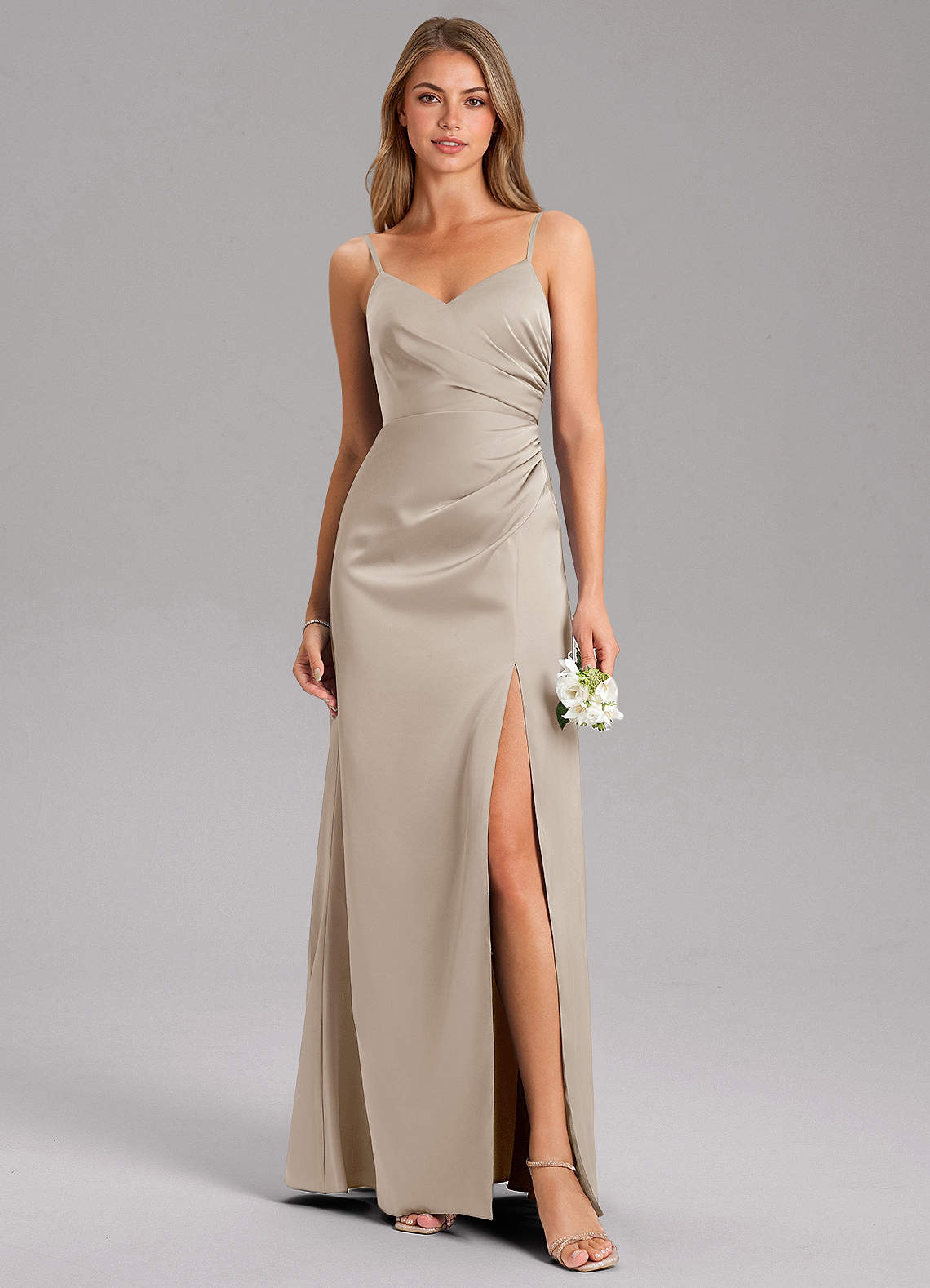 Azazie Azuree Brautjungfernkleider A-Linie Plissee Stretch-Satin Kleid Frost image1
