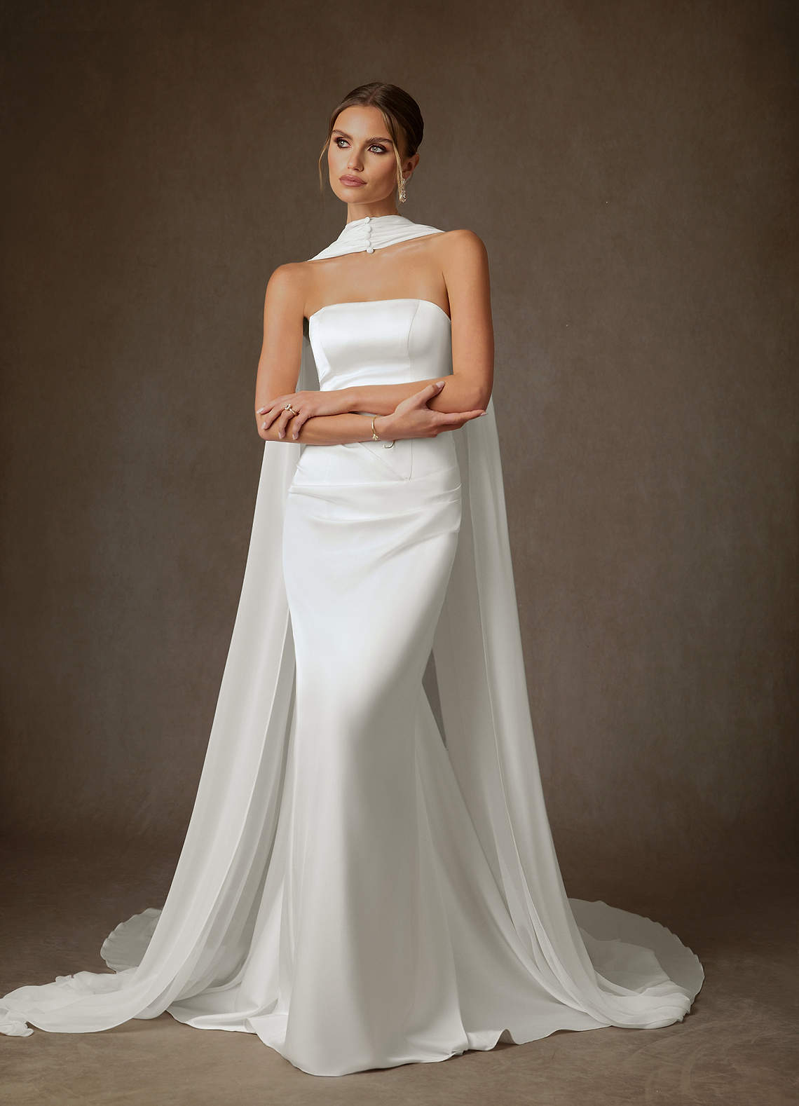 Azazie Begonia Wedding Dresses Diamond White Sheath Strapless Stretch Satin Dress image1