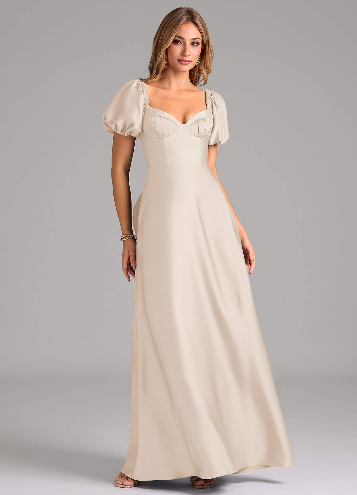 Azazie Fatima Bridesmaid Dresses White Alabaster A-Line Pleated Stretch Satin Dress image1
