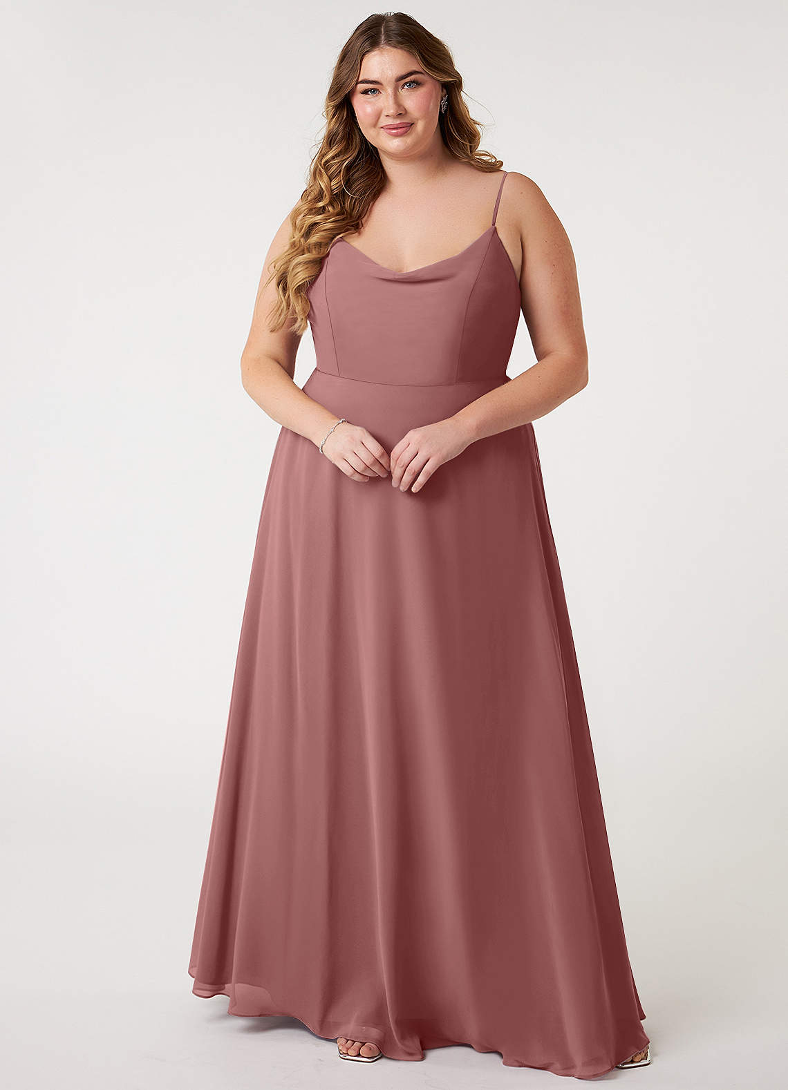 Azazie Daenerys Bridesmaid Dresses Desert Rose A-Line Cowl Chiffon Dress image1