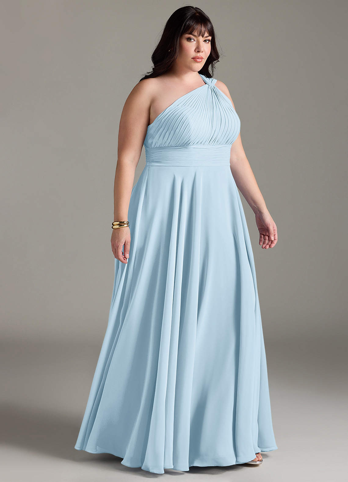 Azazie Charlize Abiti da Damigella Abito A-Line in Chiffon Monospalla Azzurro image9
