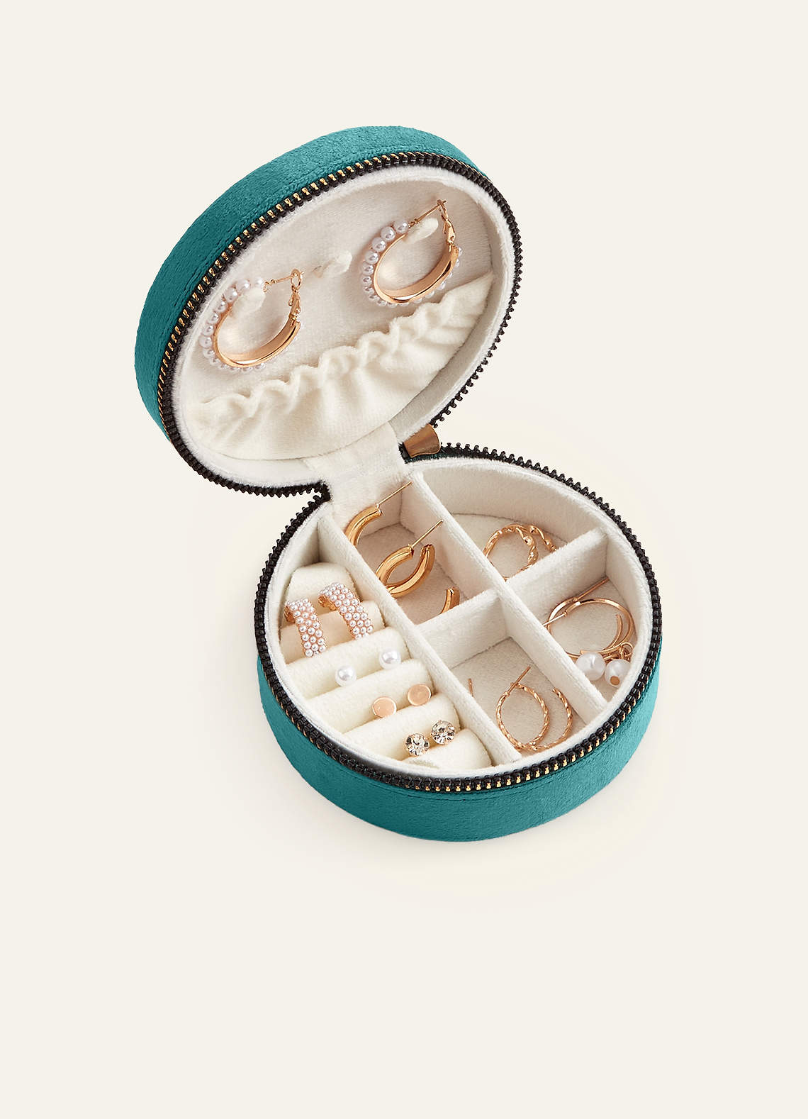 front Joyero redondo de terciopelo para dama de honor