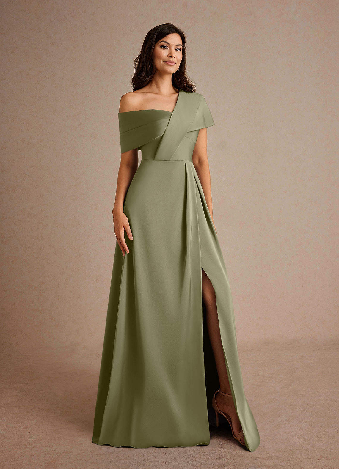 Azazie Milton Mother of the Bride Dresses Pistachio A-Line Pleated Stretch Satin Dress image7
