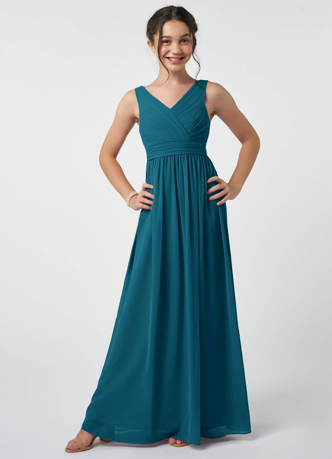 Azazie Kora Junior Ink Blue A-Line Pleated Chiffon Dress image1
