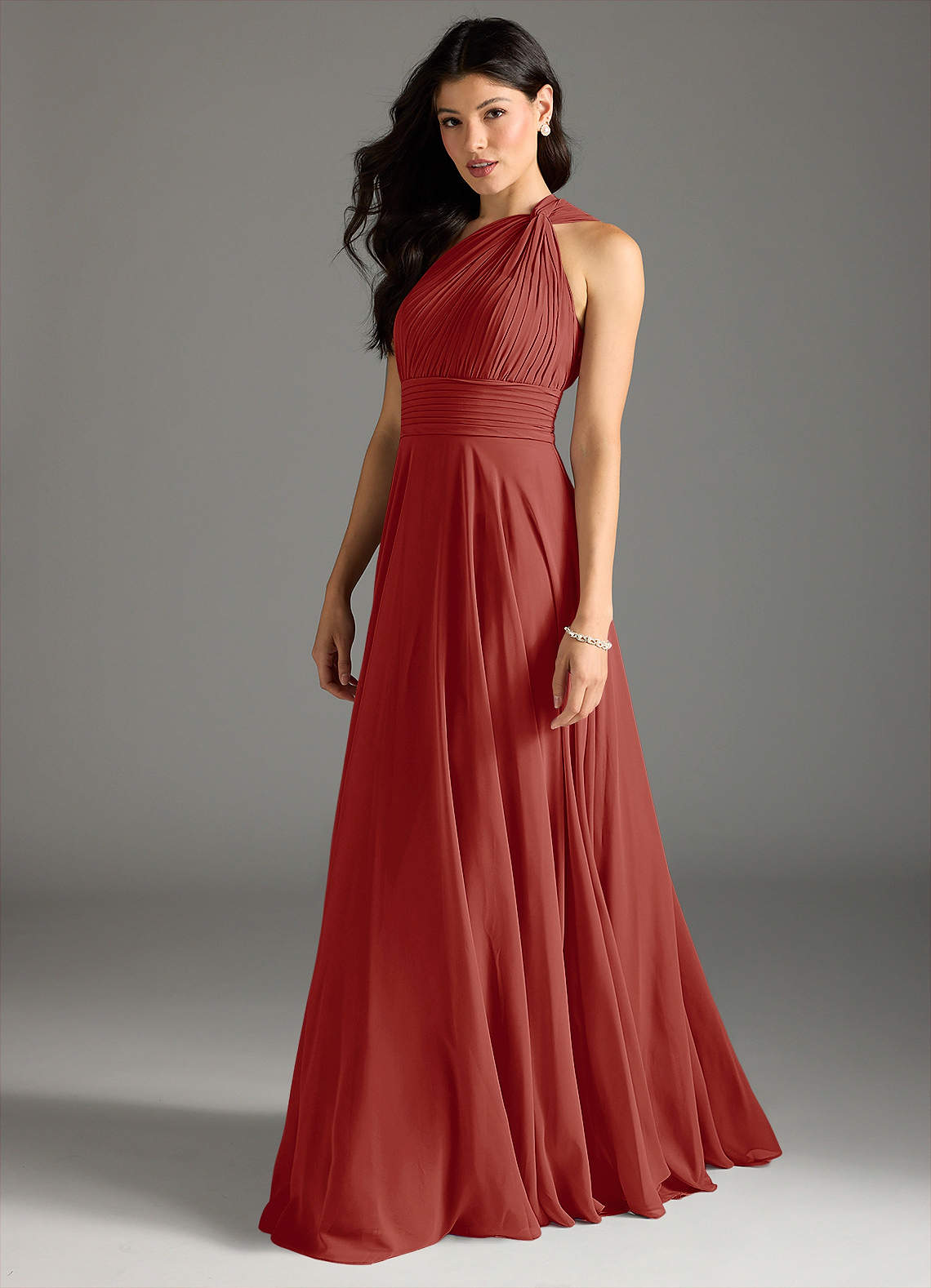 Azazie Charlize Bridesmaid Dresses Terracotta A-Line One Shoulder Chiffon Dress image3