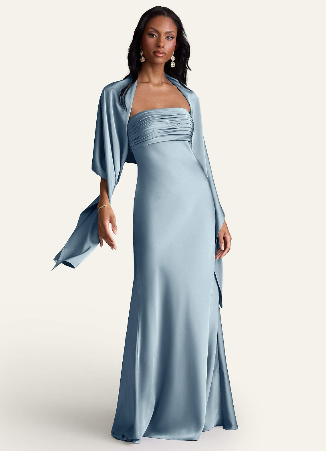 front Azazie Matching Color Aleena Stretch Satin Shawl