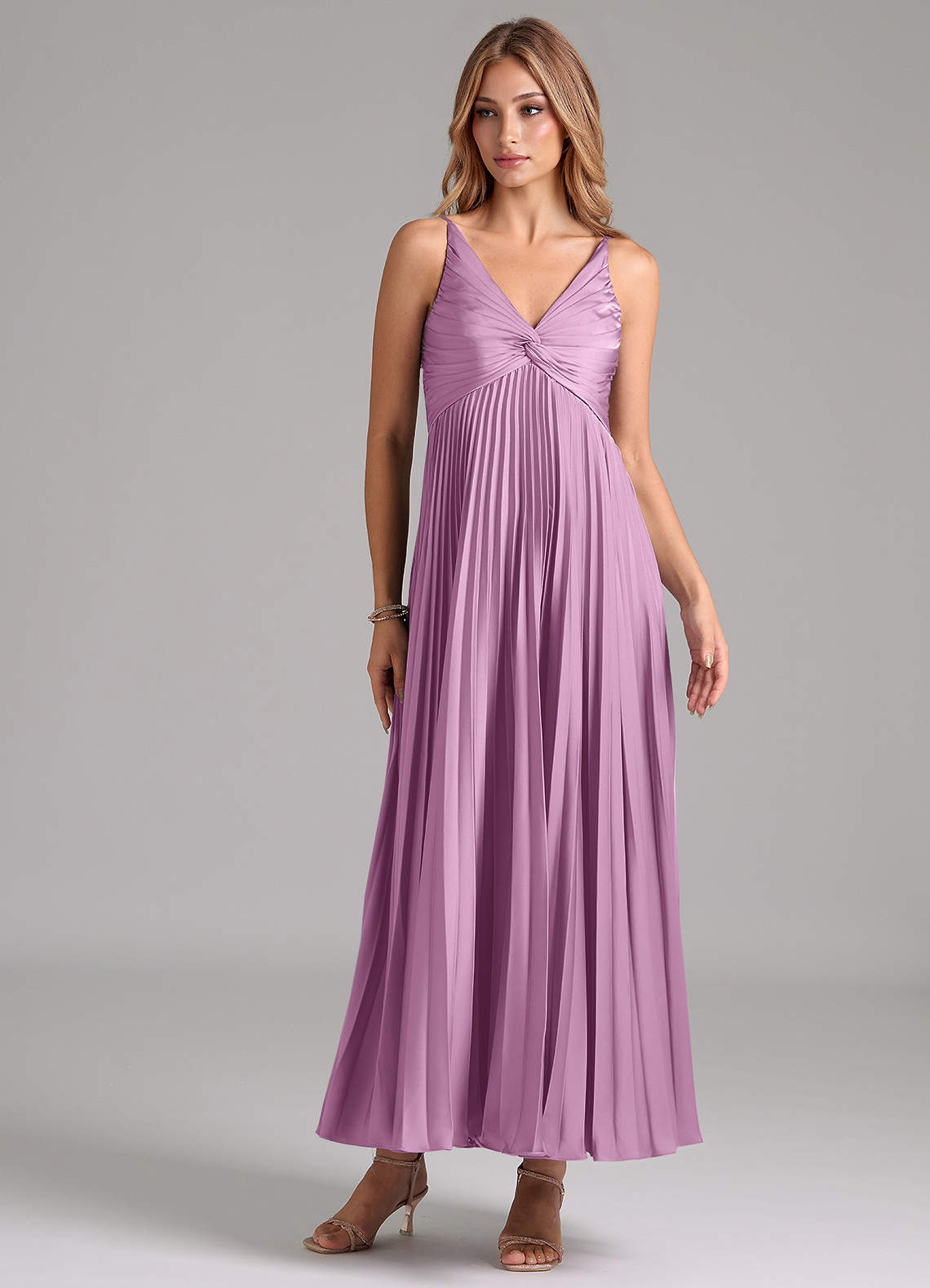 Azazie Raychelle Bridesmaid Dresses Wisteria A-Line Pleated Stretch Satin Dress image1