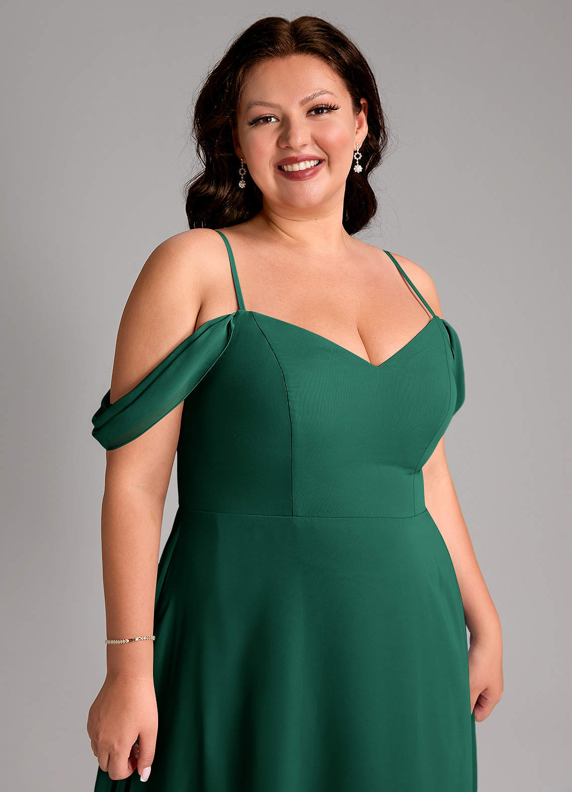 Azazie Marley Morsiusneito Mekot A-linja Olkapään ulkopuolella Sifonki Lattian pituus Pukeutua image15