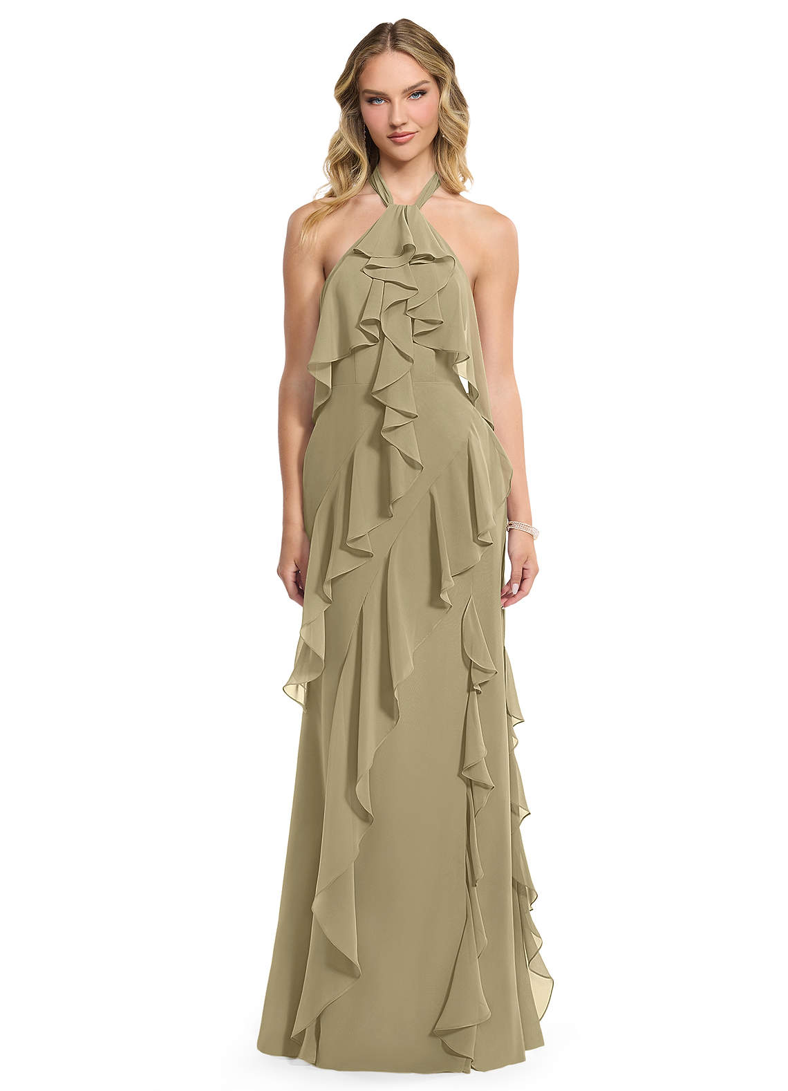 Azazie Velma Vestidos de madrinha de casamento Vestir Musgo Verde de Chiffon de Linha A com Fenda Lateral image1