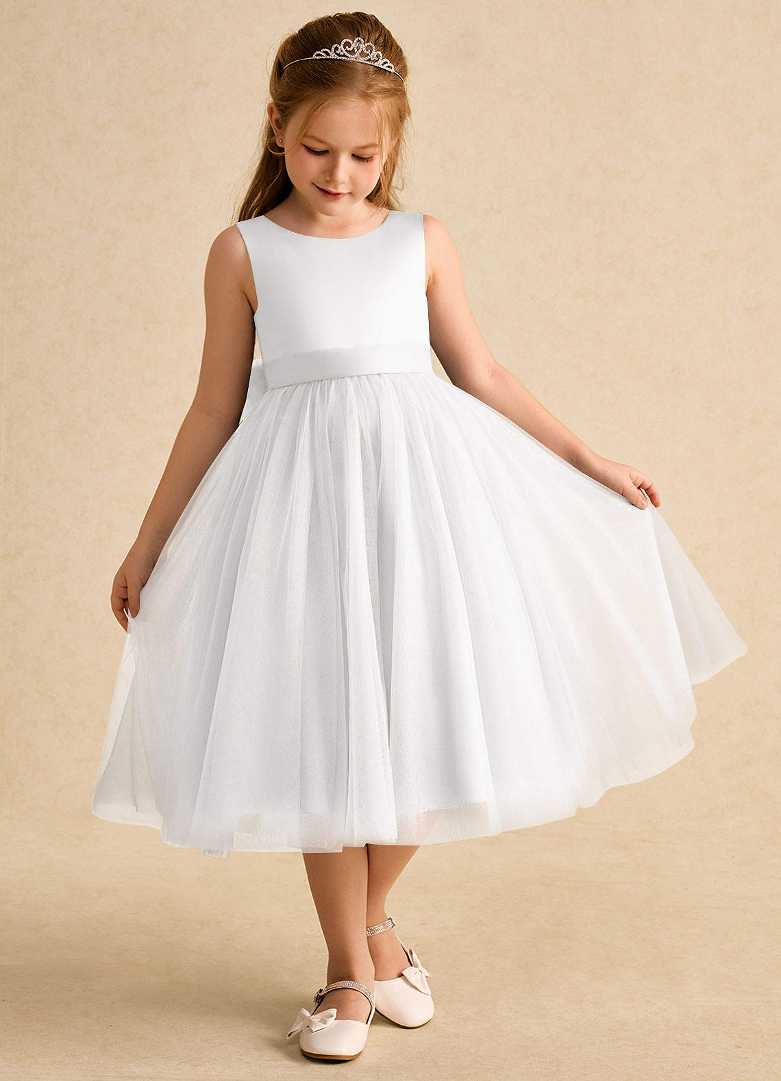 Azazie Winnie Robe Demoiselle D'honneur Fillette Robe Princesse en Tulle Arc Blanc image1