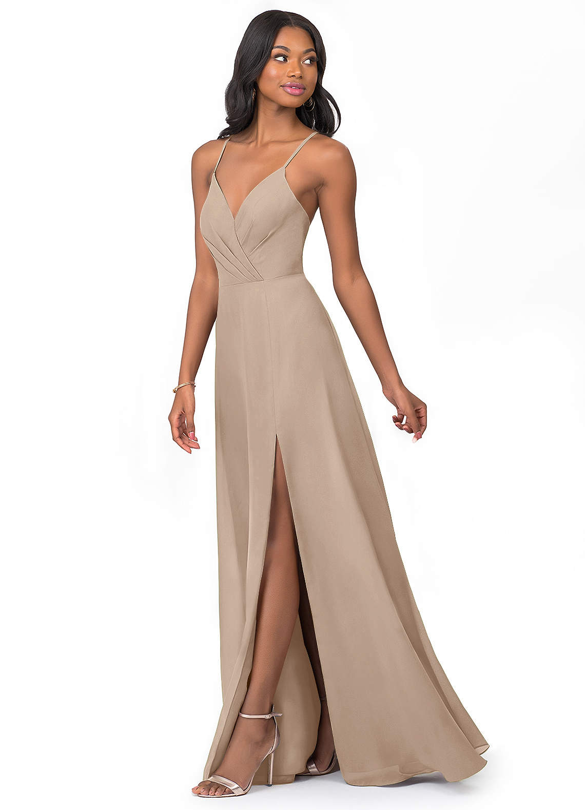 Azazie Everleigh Ready to Ship Taupe Chiffon Bridesmaid Dresses