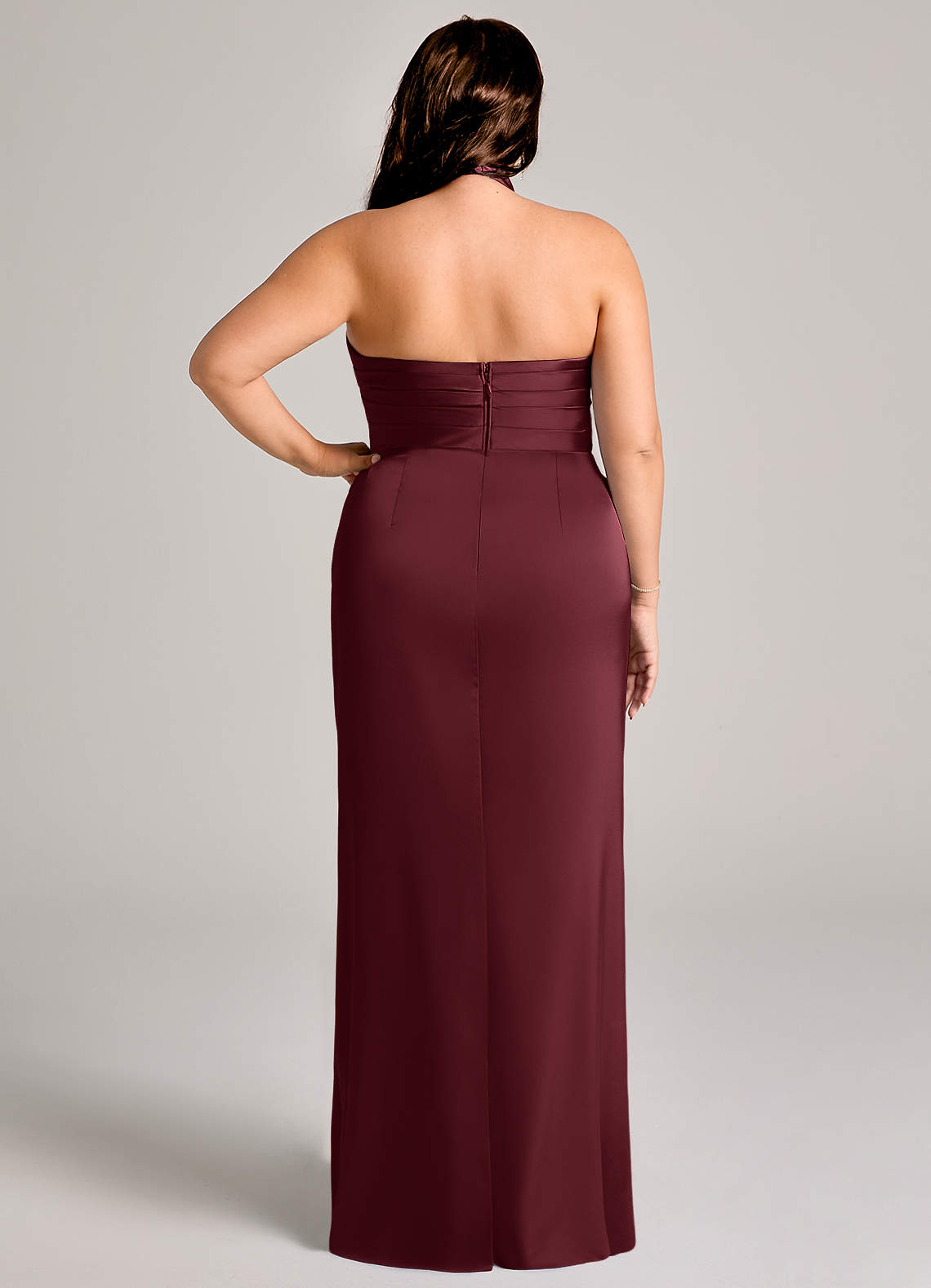 Azazie Jemma Bridesmaid Dresses Cabernet Sheath Pleated Stretch Satin Dress image11