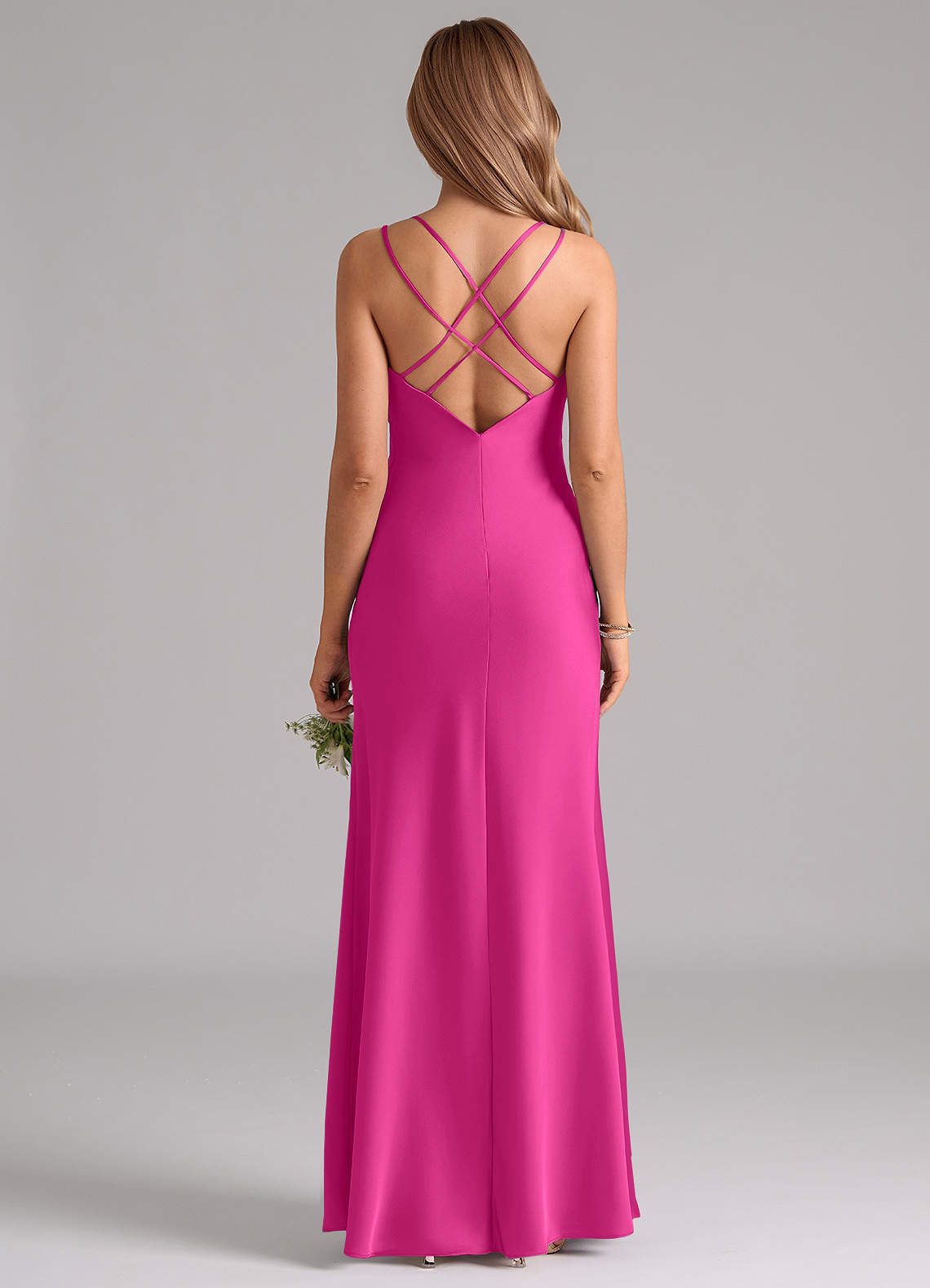Azazie Suttona Vestidos de damas de honor Vestido de Fucsia de Satén Elástico de Corte en A con Plisado image2
