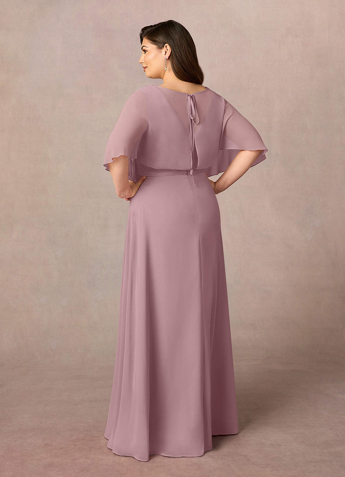 Azazie Oksana Kleider für die Brautmutter A-Linie V-Hals Gefaltet Chiffon Kleid Altrosa image8