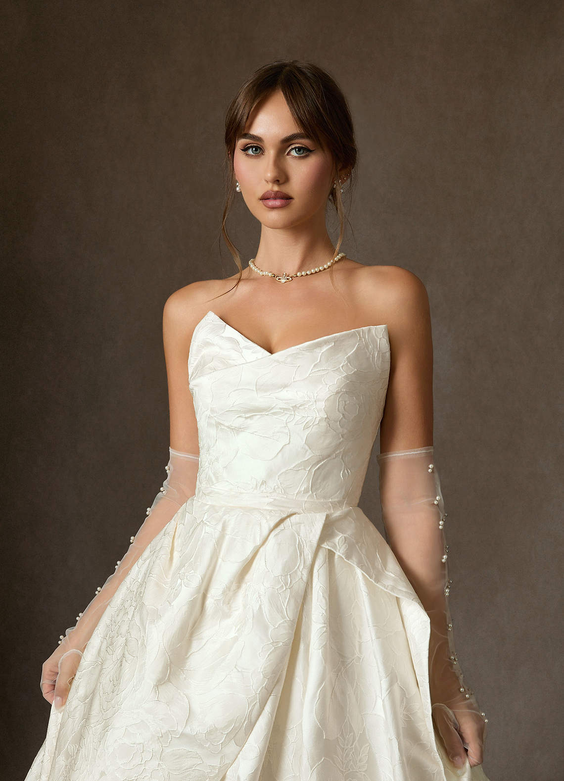 Azazie Allira Hochzeitskleider Ballkleid Schulterfrei Blumen-Jacquard Kleid Antikweiß image6