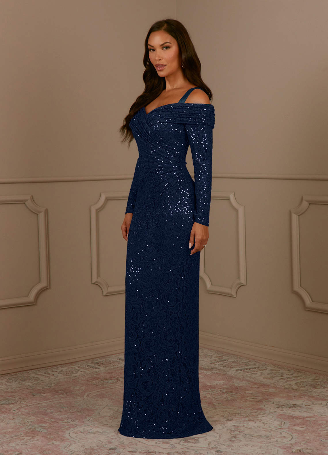 green emerald velvet dress Navy Blue Sequin Lace Mermaid Prom Dress 2025 with Spaghetti Strap & P –  Viniodress