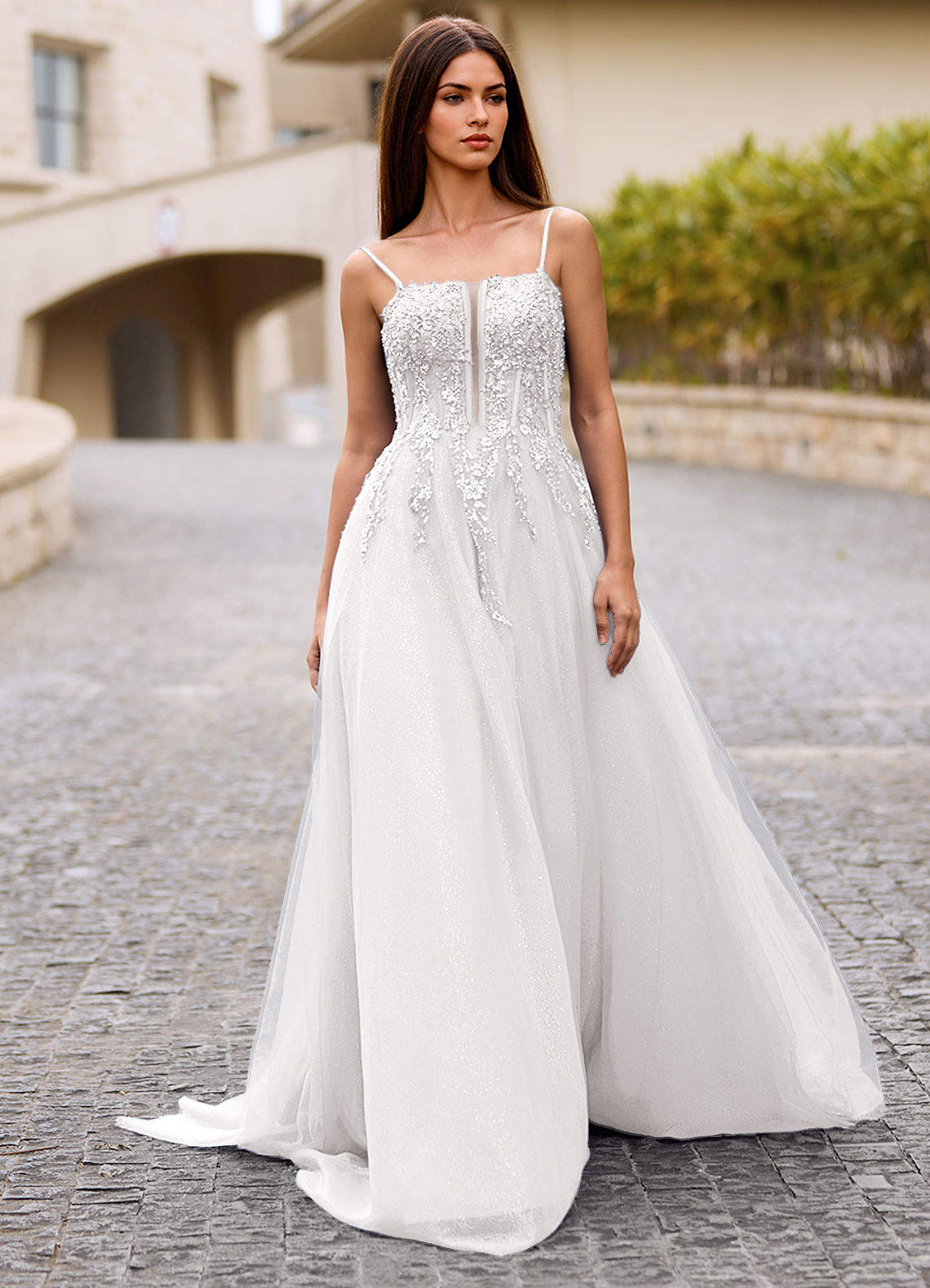 Veila Ivory Applique Tulle Prom Dress