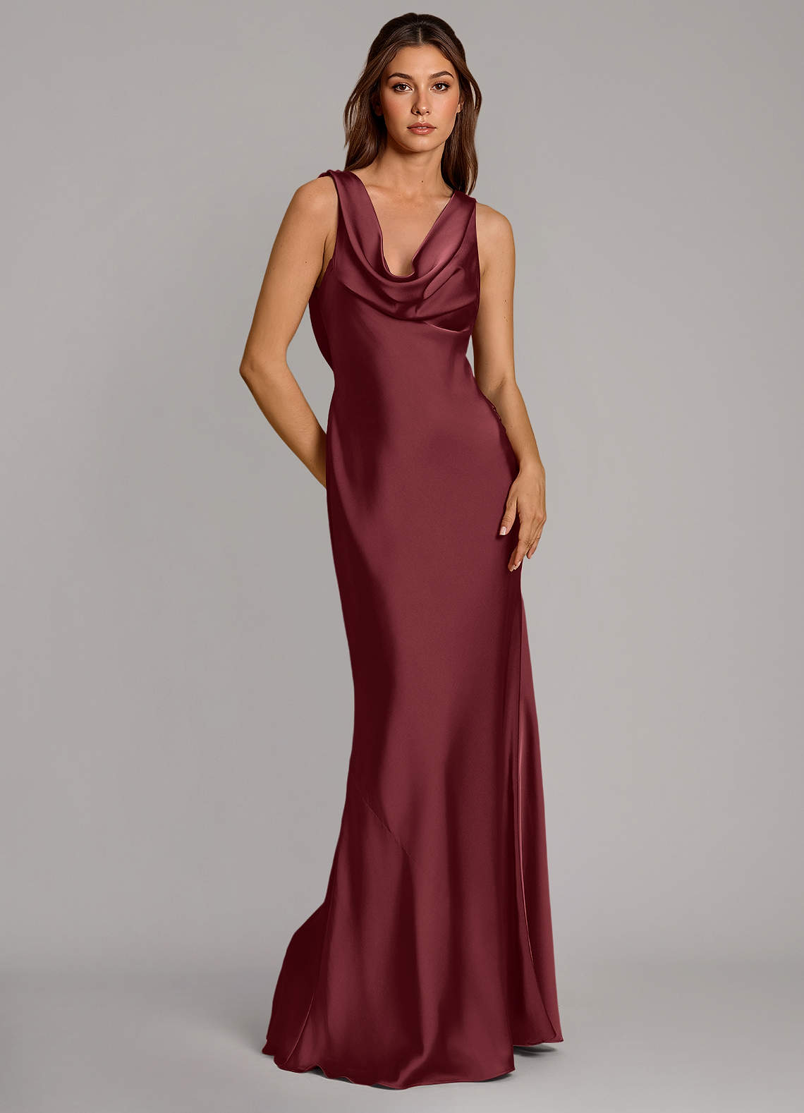 Azazie Cheryl Abiti da Damigella Abito Sirena in Raso Elasticizzato Merlot image1
