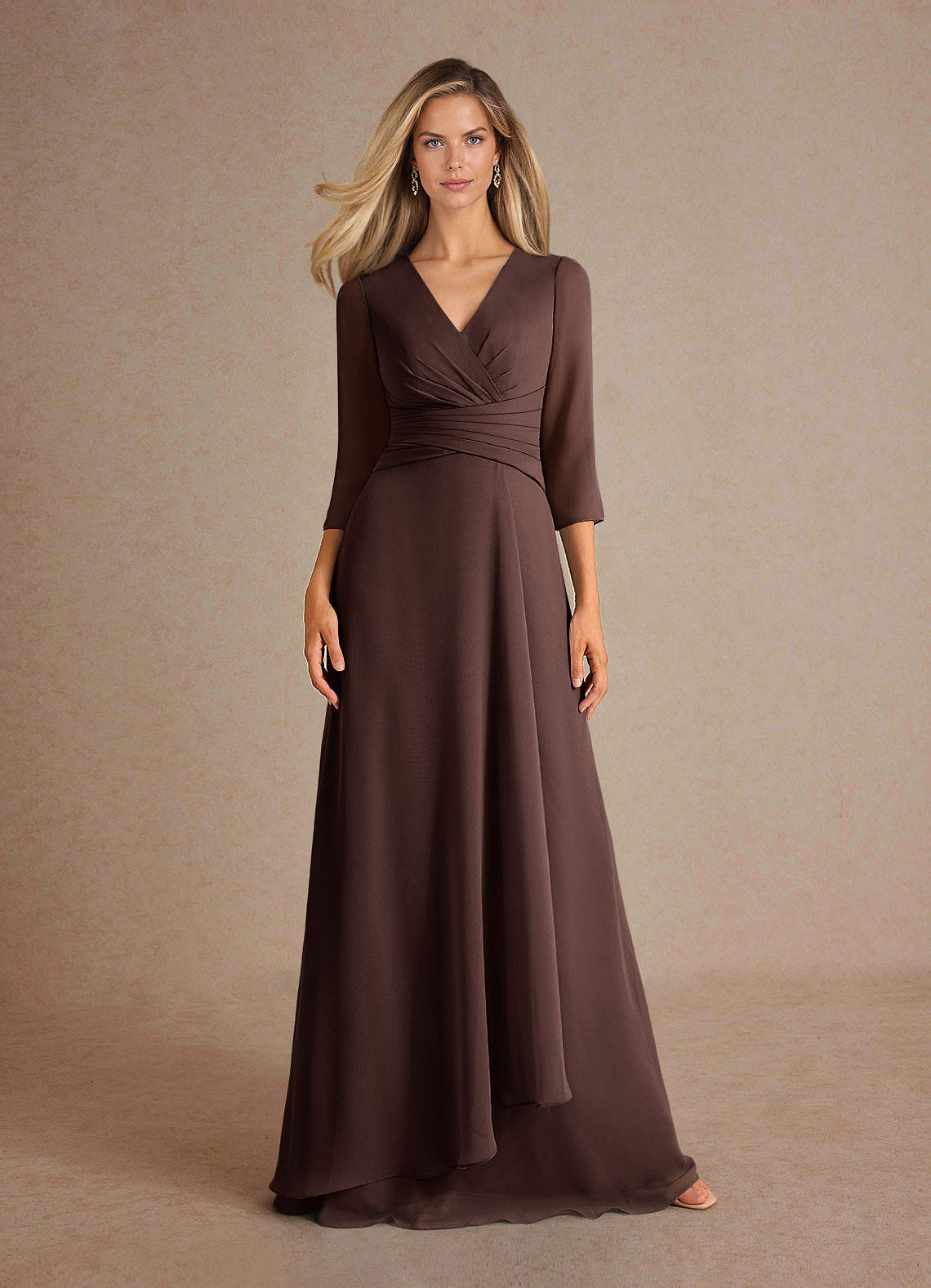 Azazie Mayfield Mother of the Bride Dresses Ganache A-Line Pleated Chiffon Dress image5